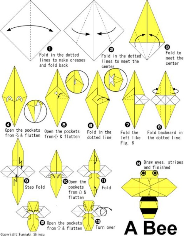 Bee childrens simple handmade origami tutorial