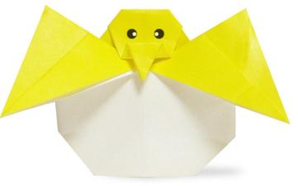 Simple origami tutorial for children: chick hatched from egg