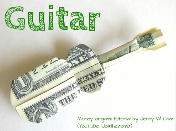 Origami method of dollar origami guitar RMB origami tutorial