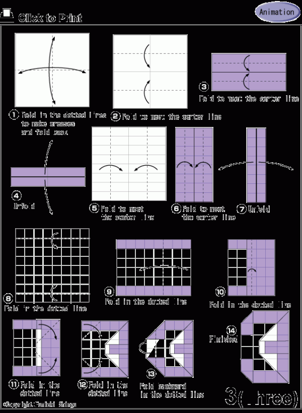 Origami Number 3 Manual Origami Illustrated Tutorial