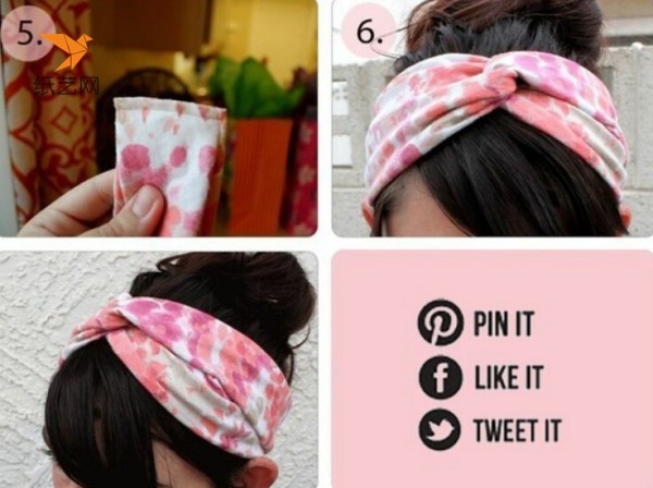 How to recycle old T-shirts? Illustrated tutorial on using old fabric T-shirt waste to make super beautiful hair hoops