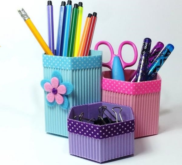 Corrugated paper handmade pen holder DIY handmade storage box tutorial