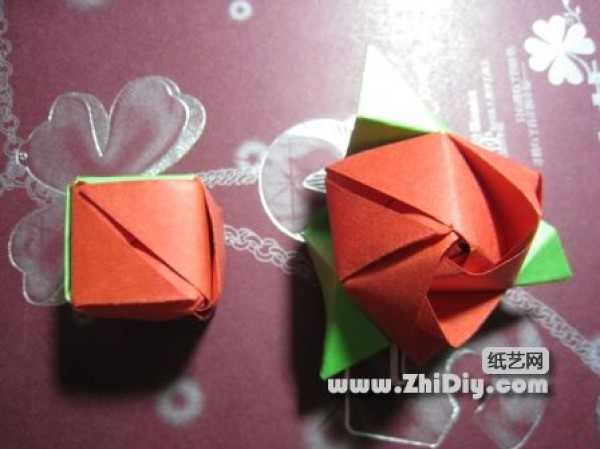 Magic origami square turns into origami rose