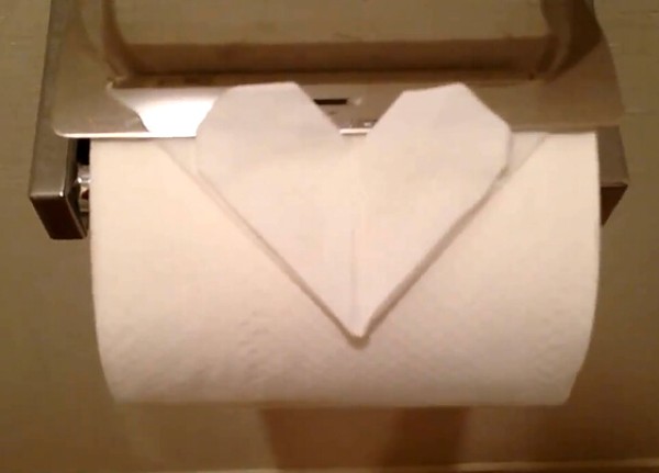 Tutorial on how to make origami hearts from toilet paper for Valentines Day