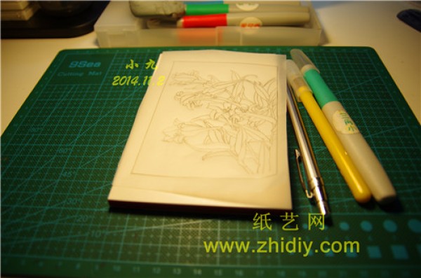 Rubber stamp line drawing lily flower tutorial