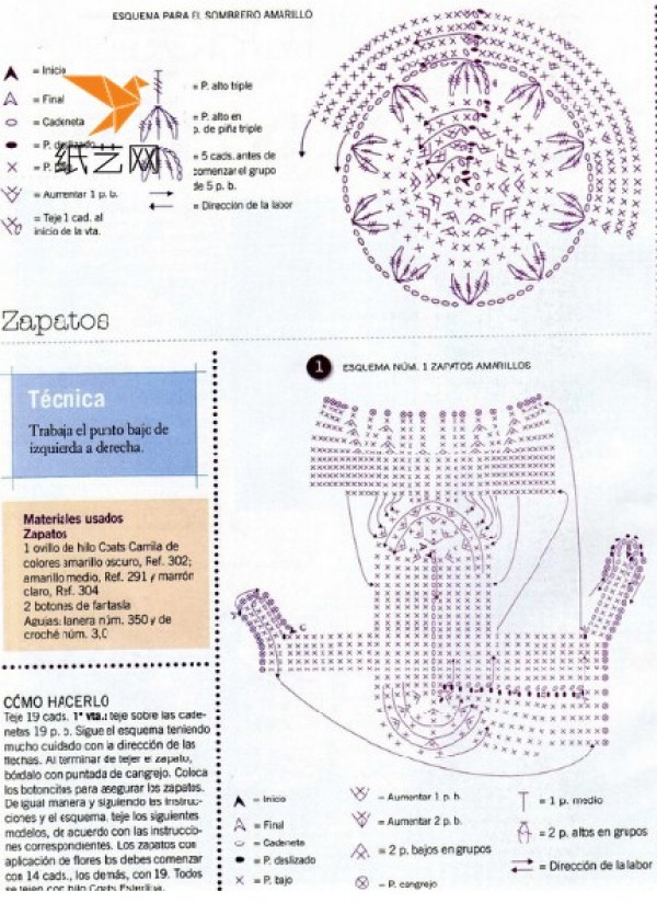 Illustrations of various knitting methods for baby shoes