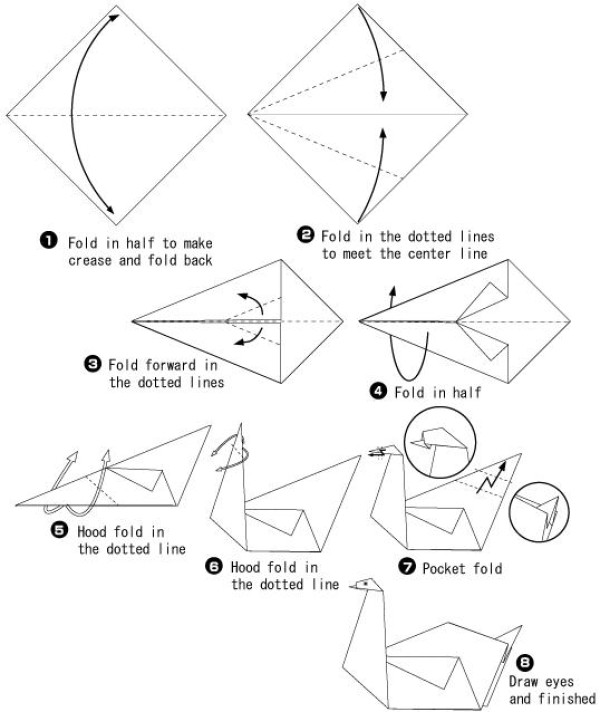 Simple origami tutorial for children to make paper cranes by hand