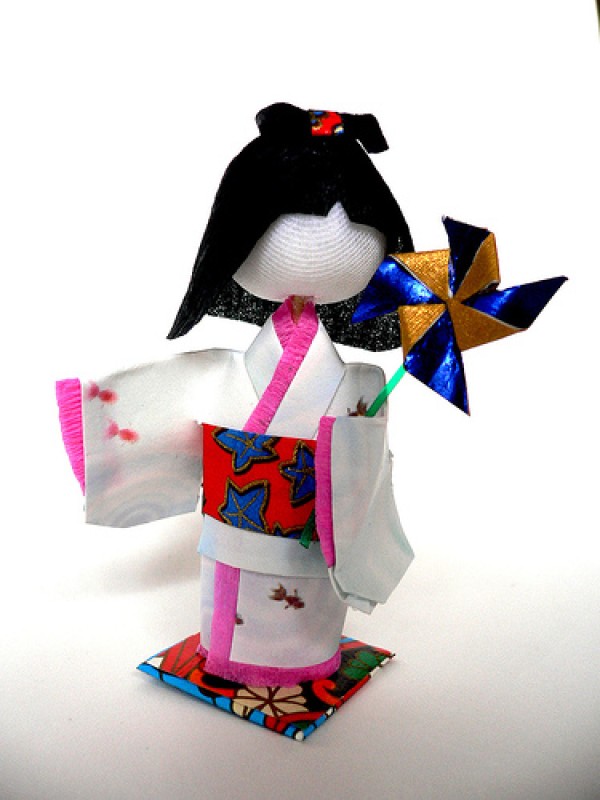 Cute Japanese kimono paper art doll