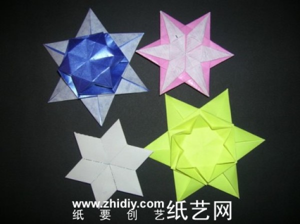 Three-dimensional origami hexagonal star tutorial [3 types]