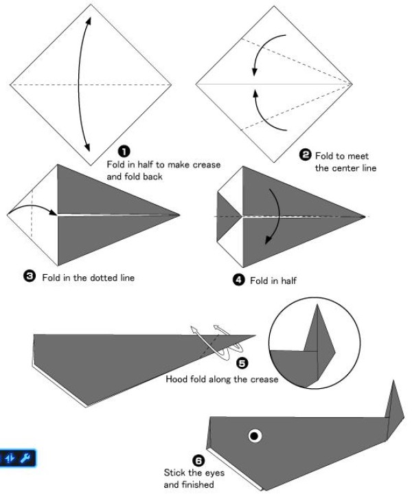 Origami whale making tutorial illustration