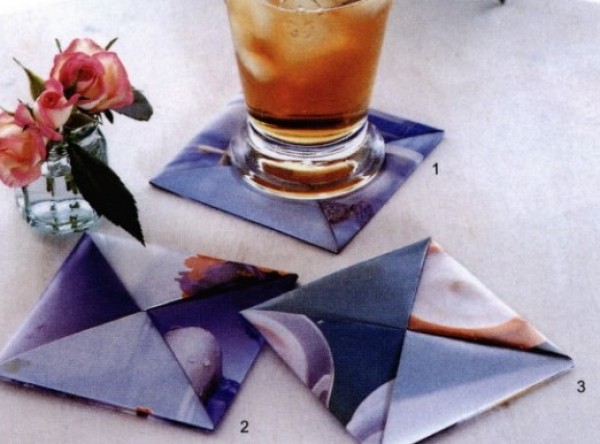 Handmade from waste items—How to make coasters from waste magazines origami