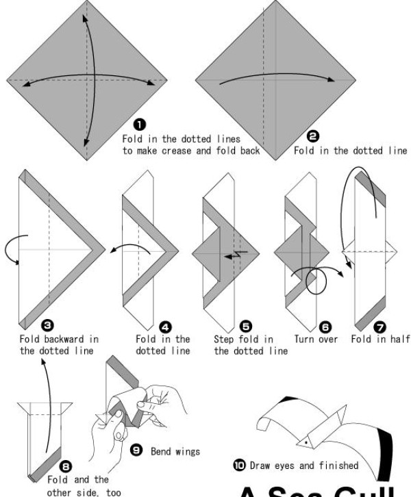 Simple origami seagull tutorial for children