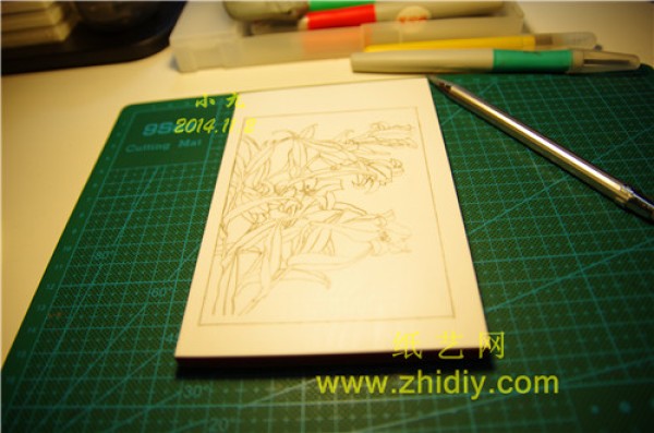 Rubber stamp line drawing lily flower tutorial