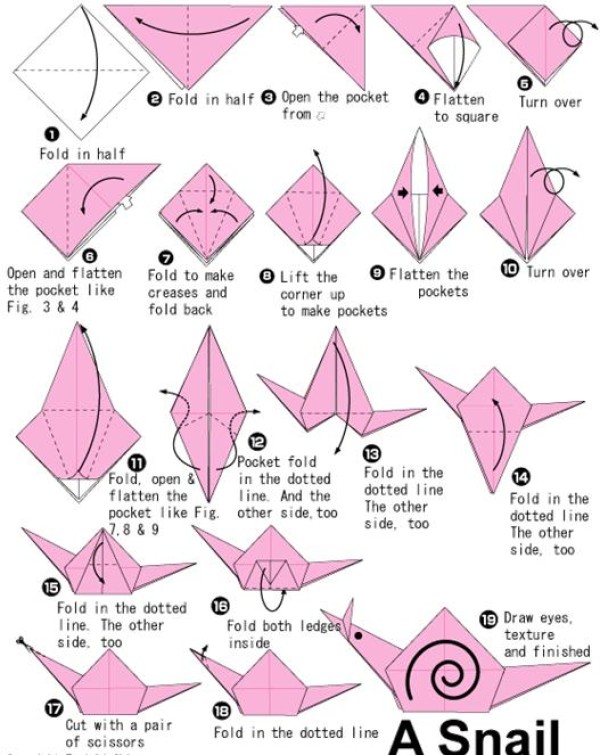 Illustrated tutorial on snail origami for children