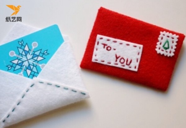 Handmade wool felt envelopes and card holders for Christmas cards