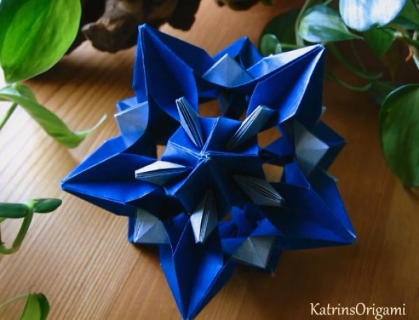 How to make blue starry sky origami flower ball lantern handmade video tutorial