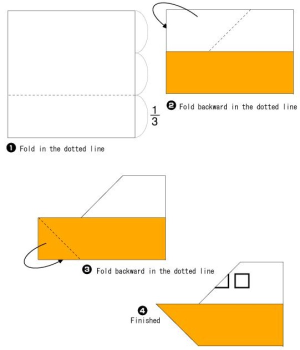 Illustrated tutorial on simple handmade origami of a boat