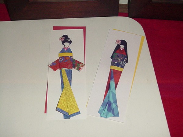 Kimono origami doll flat and three-dimensional paper art works