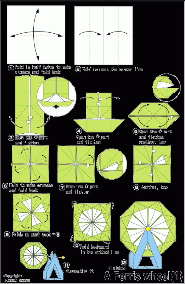 Ferris wheel origami illustrations and interesting tutorials