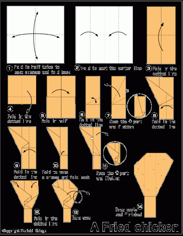 Simple tutorial for childrens handmade origami fried chicken legs