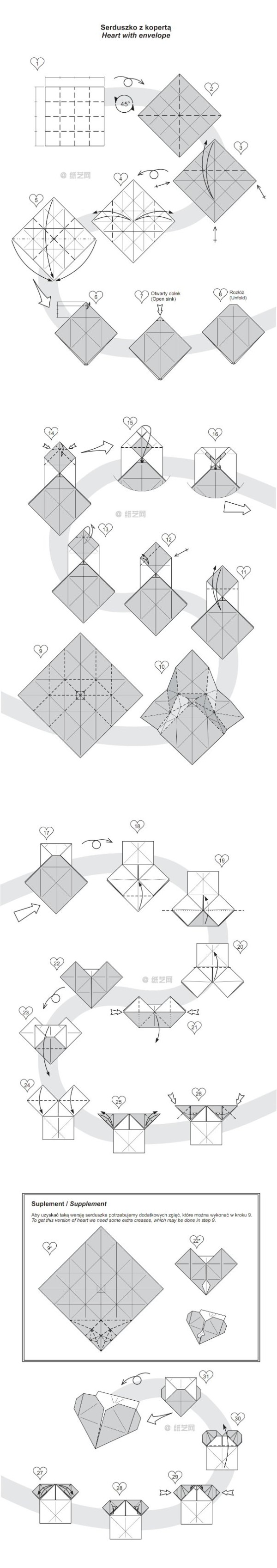 Origami heart envelope origami chart