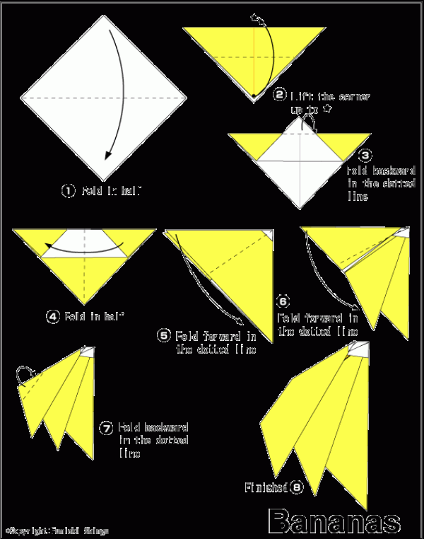 Origami banana tutorial for children