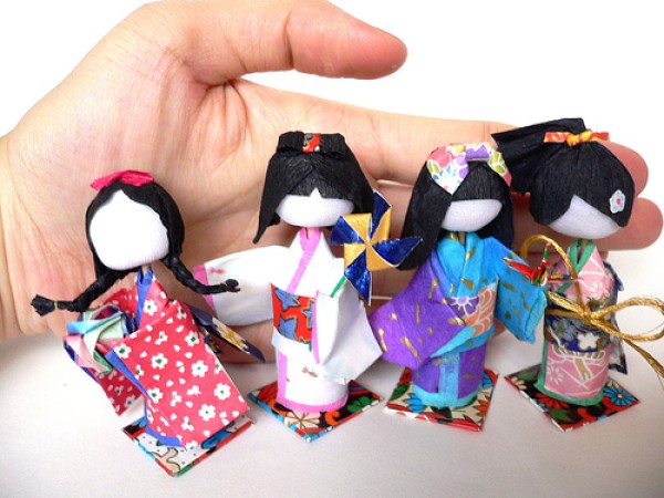 Cute Japanese kimono paper art doll