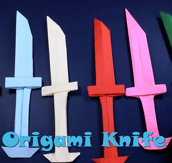 Origami dagger, origami knife origami video tutorial for children