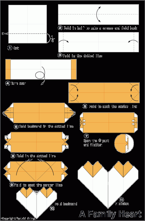 Illustrated tutorial for making origami hearts at home