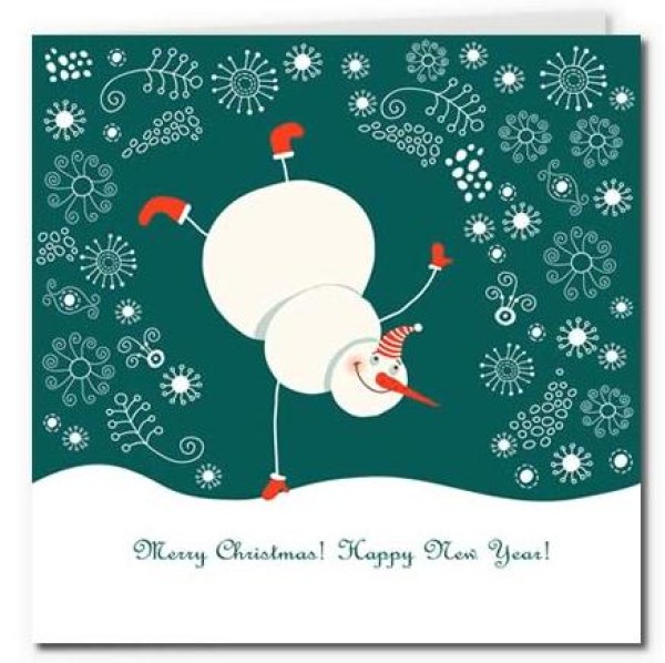 Free download of handmade greeting card production template of Christmas card with juggling Christmas snowman