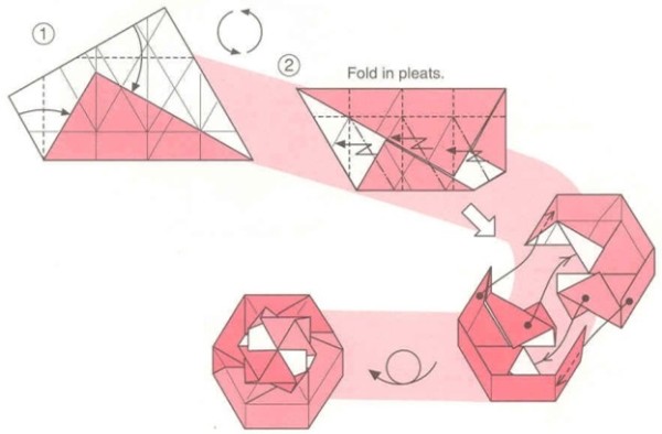 Momotani Haoyings rotating petal hexagonal origami box drawing tutorial [origami box diagram]