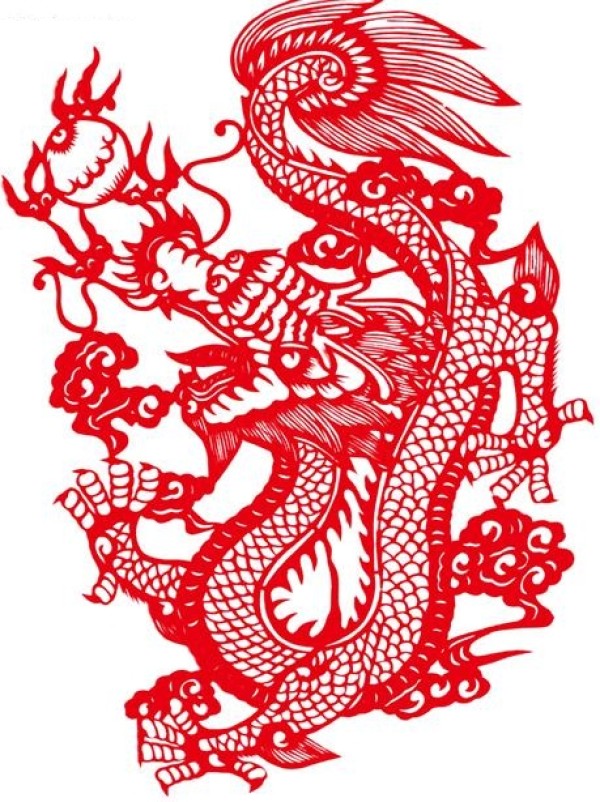 Year of the Dragon Paper-cut Tutorial and Dragon Playing with Pearl Paper-cut Patterns