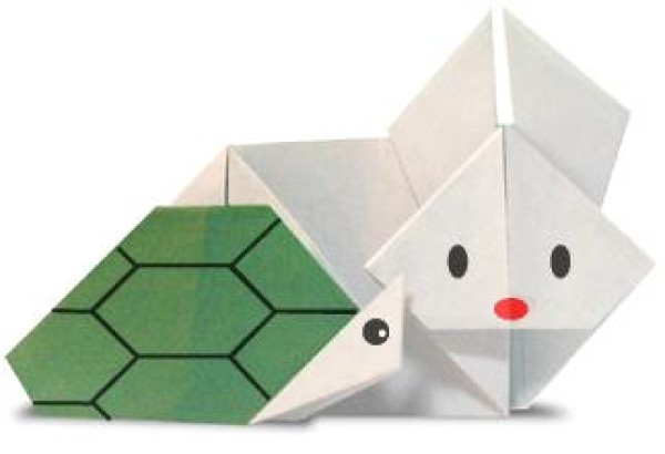 Childrens simple origami tutorial on the tortoise and the hare race