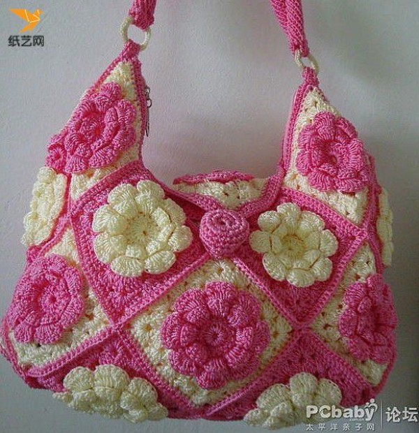 Hand knitted crochet to make Christmas gift satchel