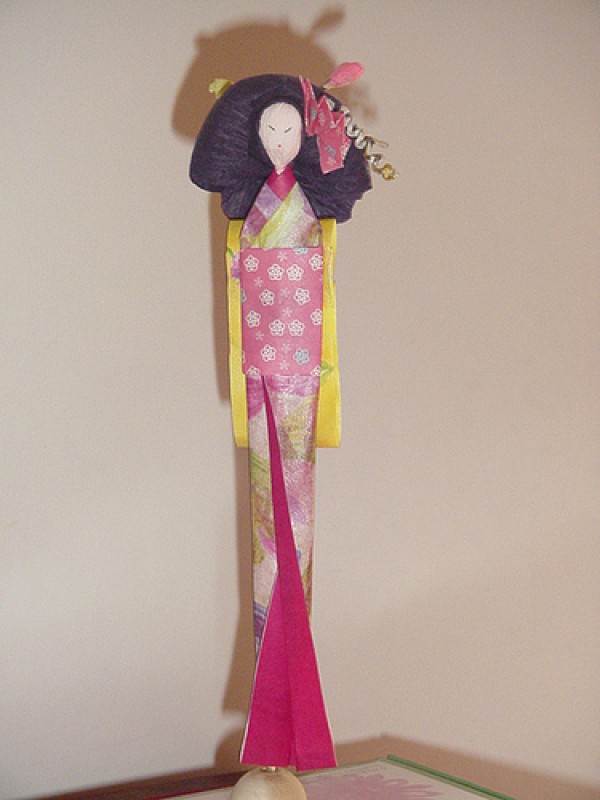 Kimono origami doll flat and three-dimensional paper art works