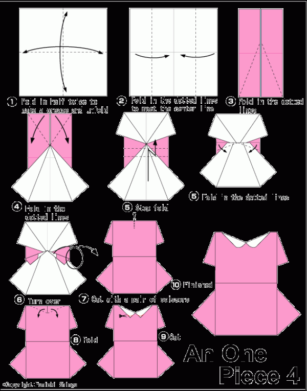 Simple origami illustration tutorial for classic dress