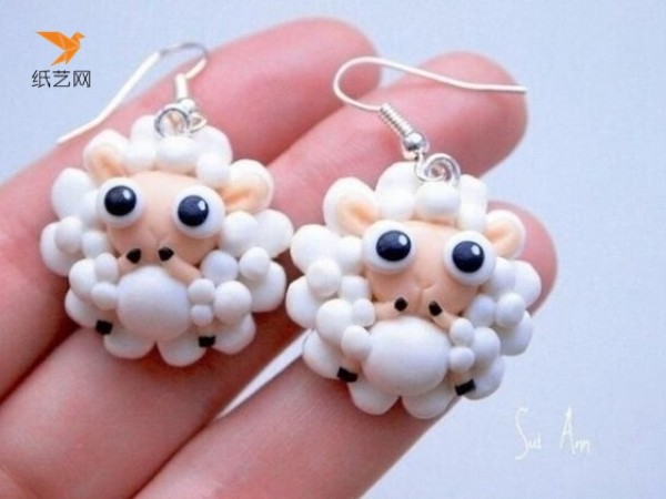 Illustrated tutorial on hand-making cute little sheep soft clay earrings for the Year of the Sheep