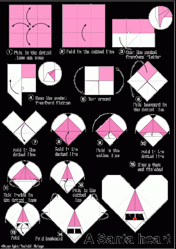 Heart-shaped Santa handmade diy origami illustrated tutorial