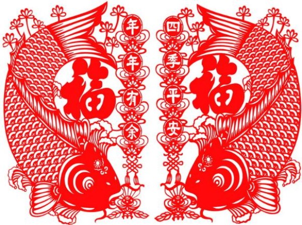 Complete collection of carp paper-cutting patterns and paper-cutting tutorials for carp blessing characters