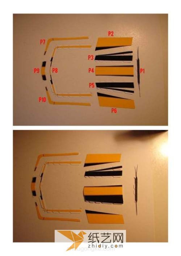 The making process of the cool Bumblebee sports car paper model