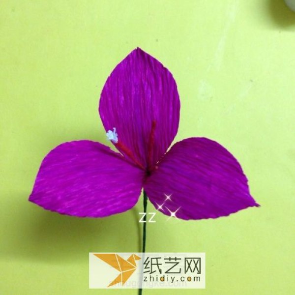 Illustrated tutorial on handmade paper flower flowers. Use crepe paper to make a bougainvillea.