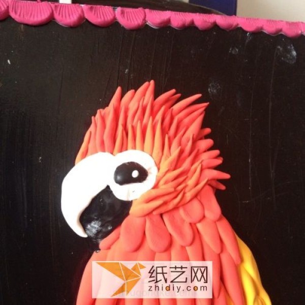 Illustrated tutorial on hand-painting a Macaw made from ultra-light clay as a Teachers Day gift