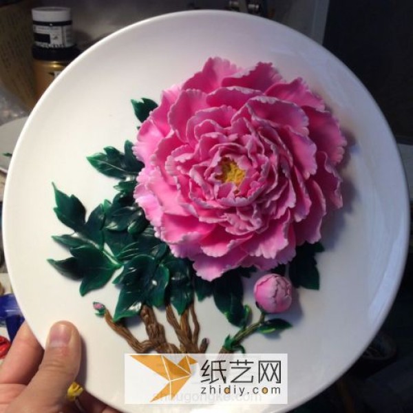 National flower peony ultra-light clay decorative plate 520 Valentines Day gift