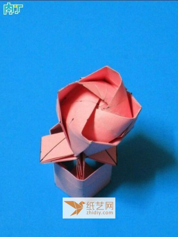 Three-dimensional origami rose + origami flower pot origami making tutorial (translated)