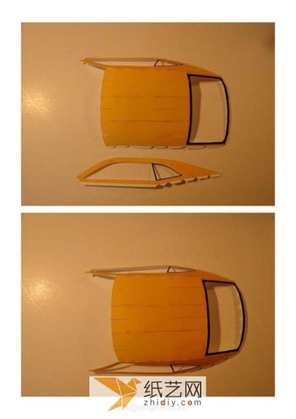 The making process of the cool Bumblebee sports car paper model