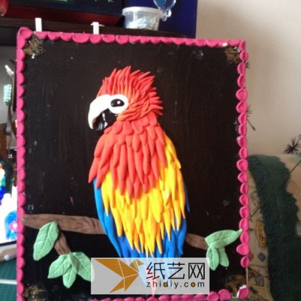 Illustrated tutorial on hand-painting a Macaw made from ultra-light clay as a Teachers Day gift