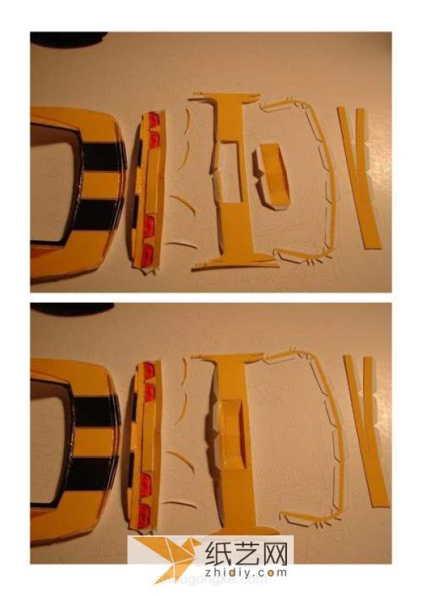 The making process of the cool Bumblebee sports car paper model