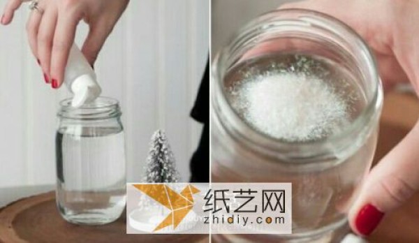 Tutorial on how to make Christmas tree snow globes by turning waste glass bottles into treasures