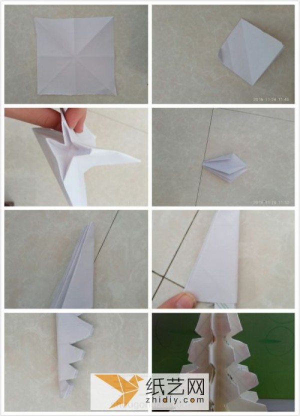 Fold a piece of paper to make a simple origami Christmas tree. Christmas handmade origami tutorial