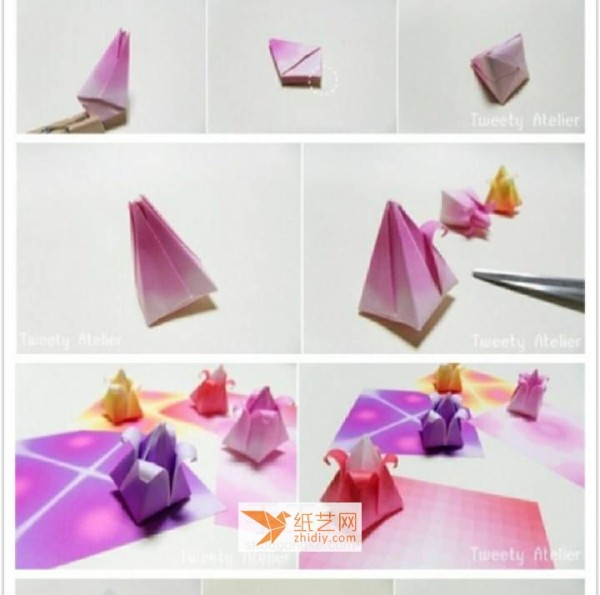 How to make a beautiful tulip with origami. Illustrated tutorial teaches you how to fold tulip flowers.